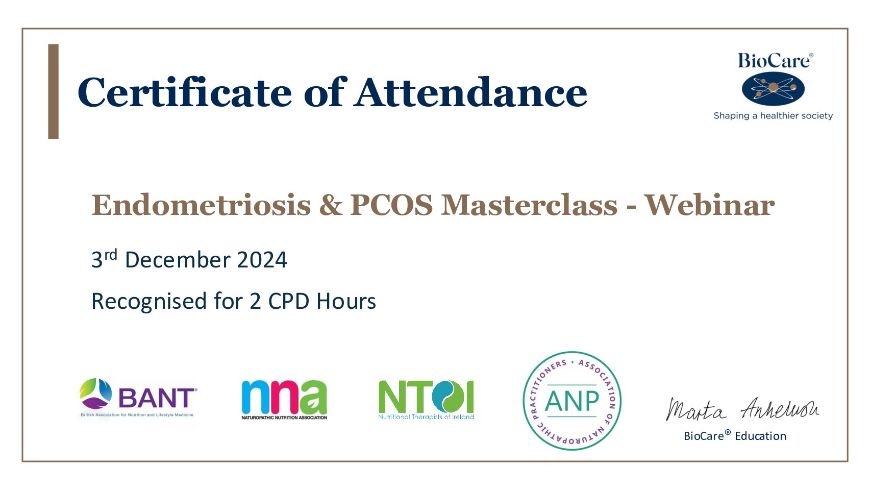 CPD Certificate_Endometriosis & PCOS Masterclass webinar