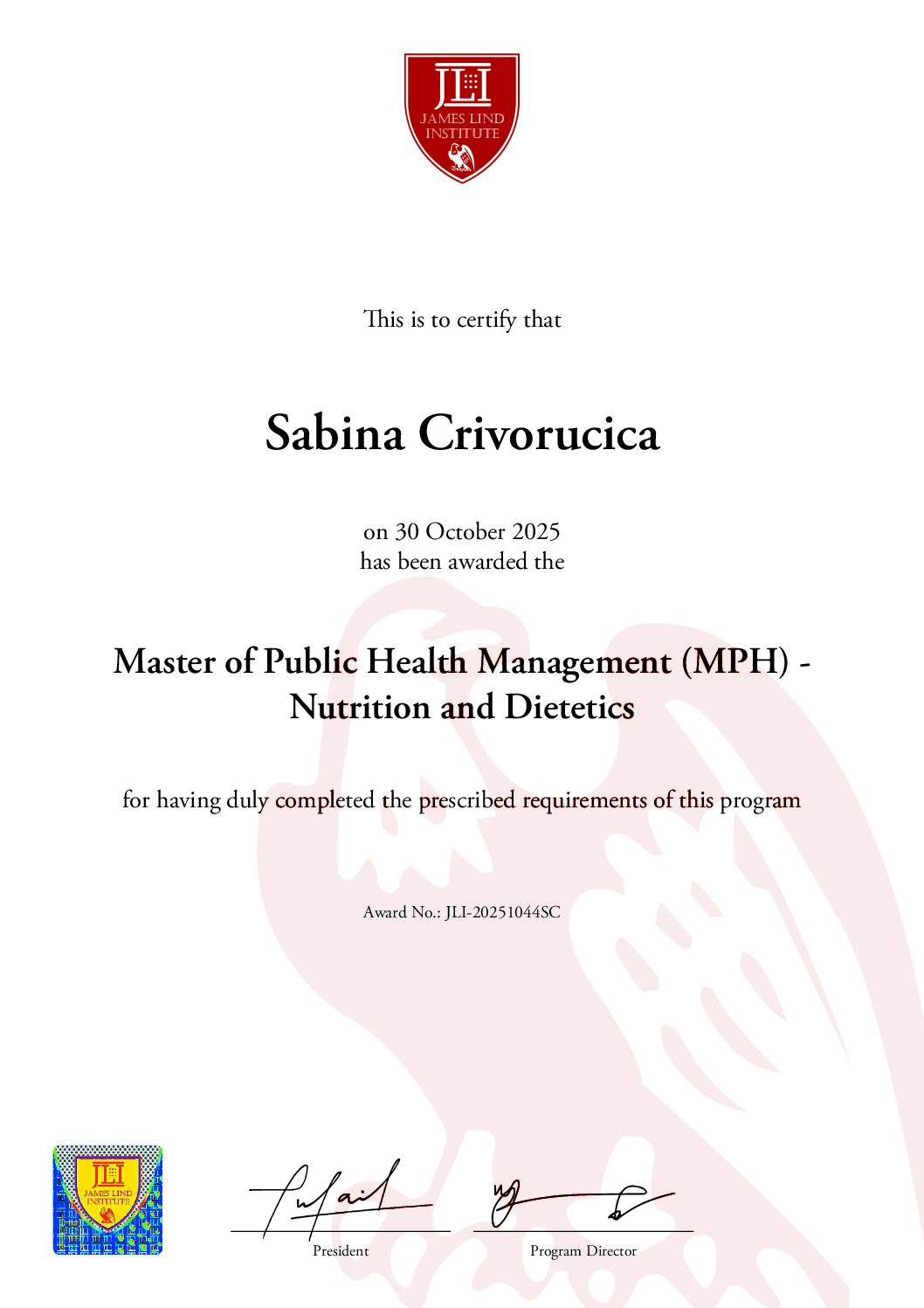 Sabina Crivorucica-Certificate